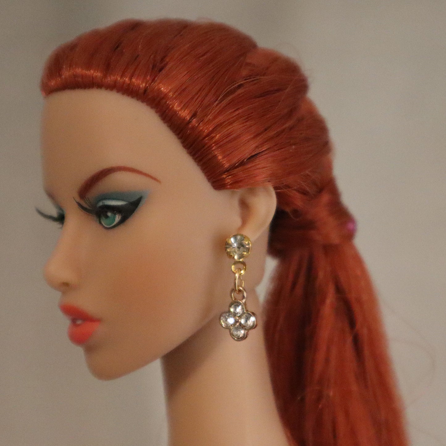 Crystal Clover Earrings for Pierced Fashion Doll Ears