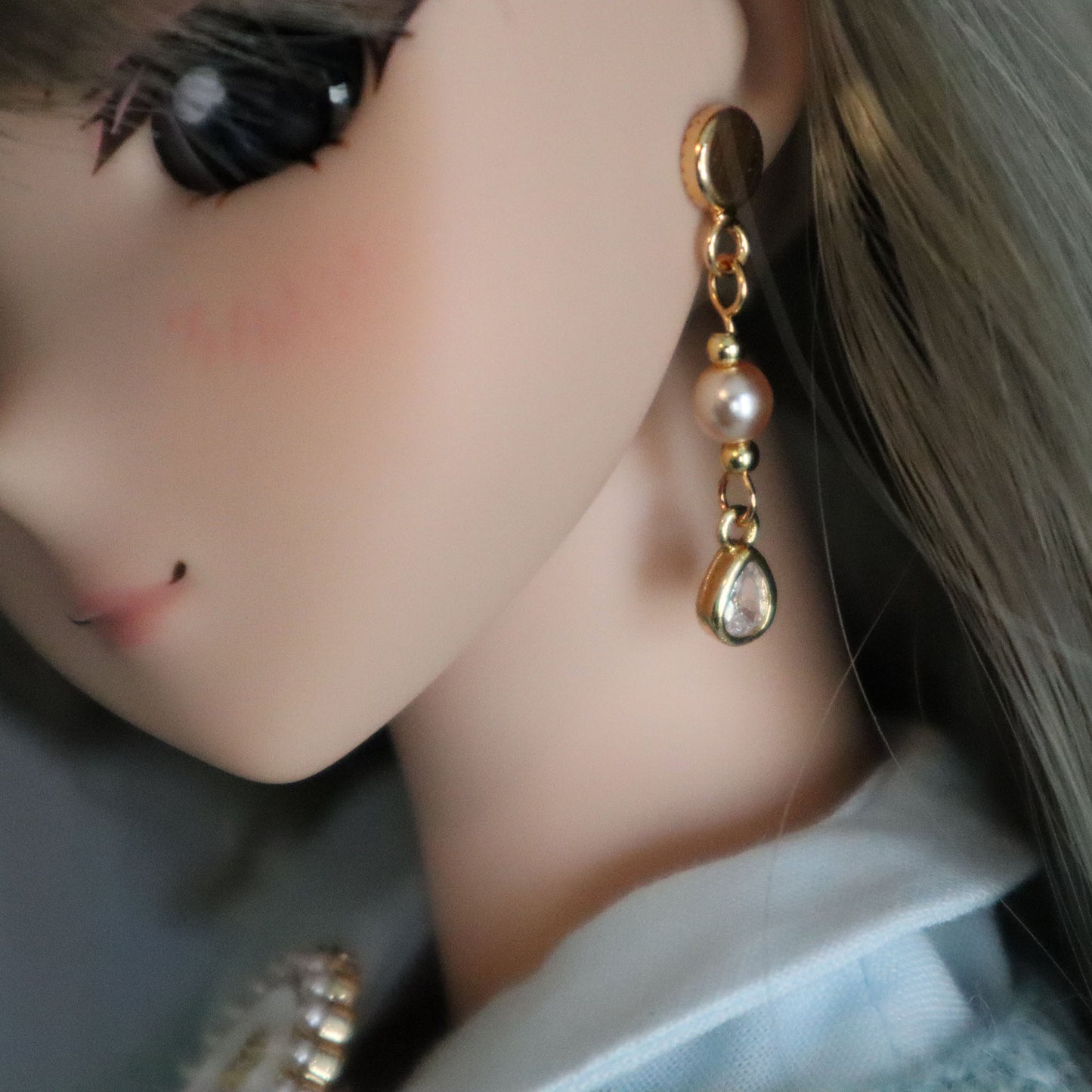 No-Hole Earrigns for Dolls - Tiny Crystal & Pearl Drops