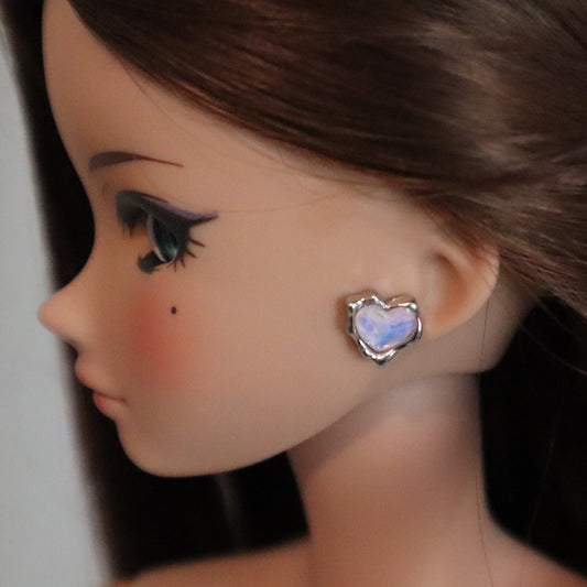 Dark Crystal Heart Stud No-Hole Earrings