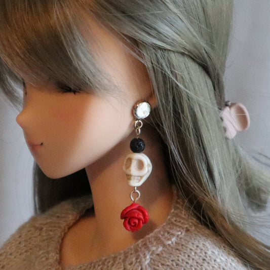 Skull and Rose No-Hole Earrings for BJD