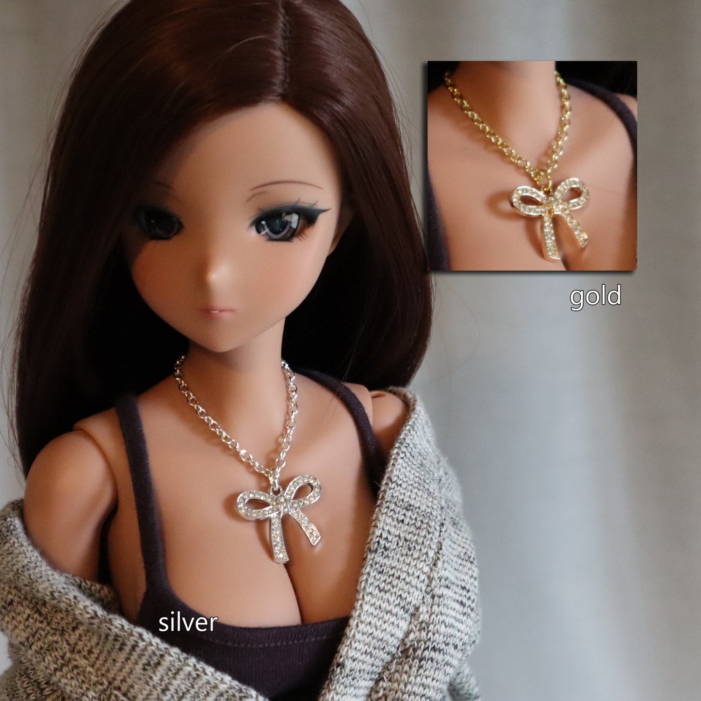 Magnetic Clasp Necklace for BJD - Dazzling Bows (Silver or Gold)
