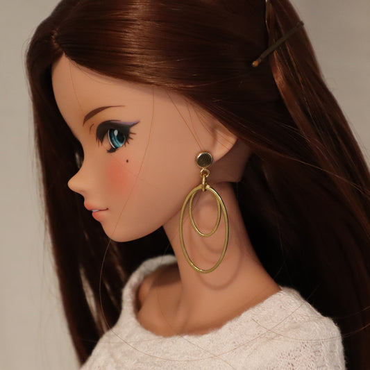 Oval Double Hoops Gold No-Hole Earrings for BJD