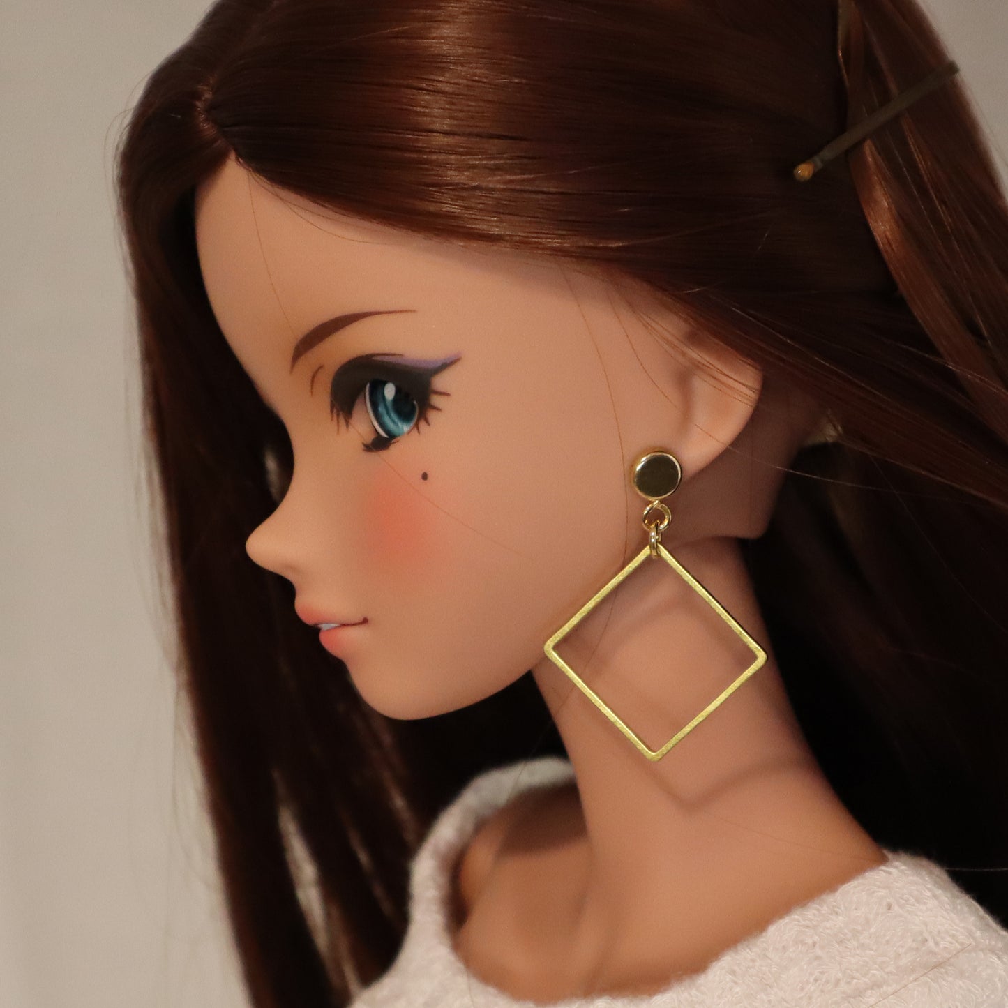Square Hoop Gold No-Hole Earrings for BJD