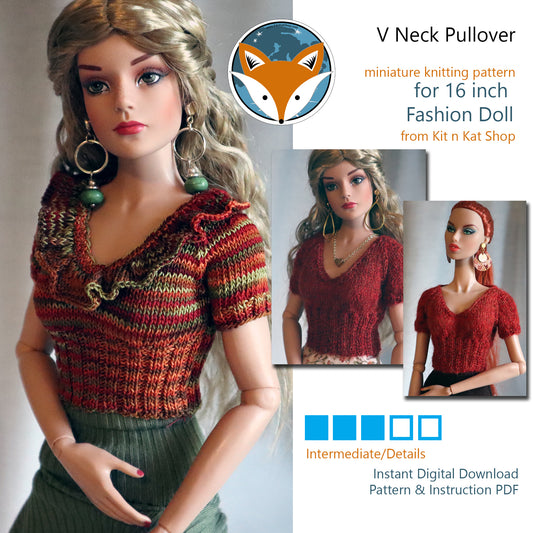 Pattern for 16-18 in. Fashion Doll - Grace V Neck Pullover