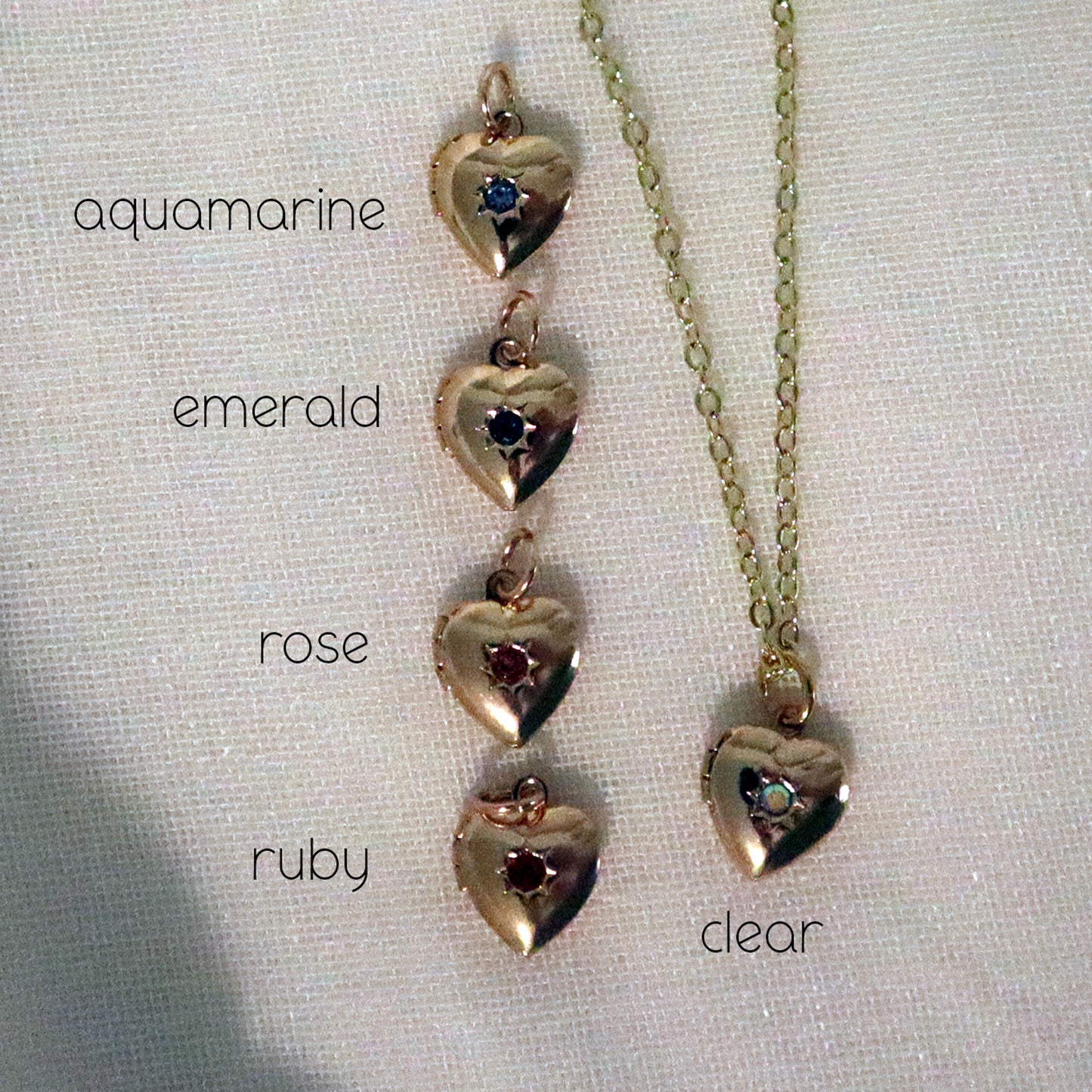 Jeweled Heart Locket Magnetic Clasp Necklace - 5 crystal color options