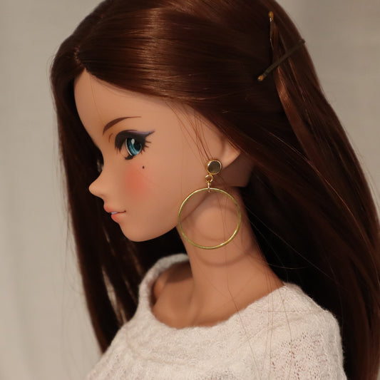 Round Hoops Large Gold No-Hole Earrings for BJD