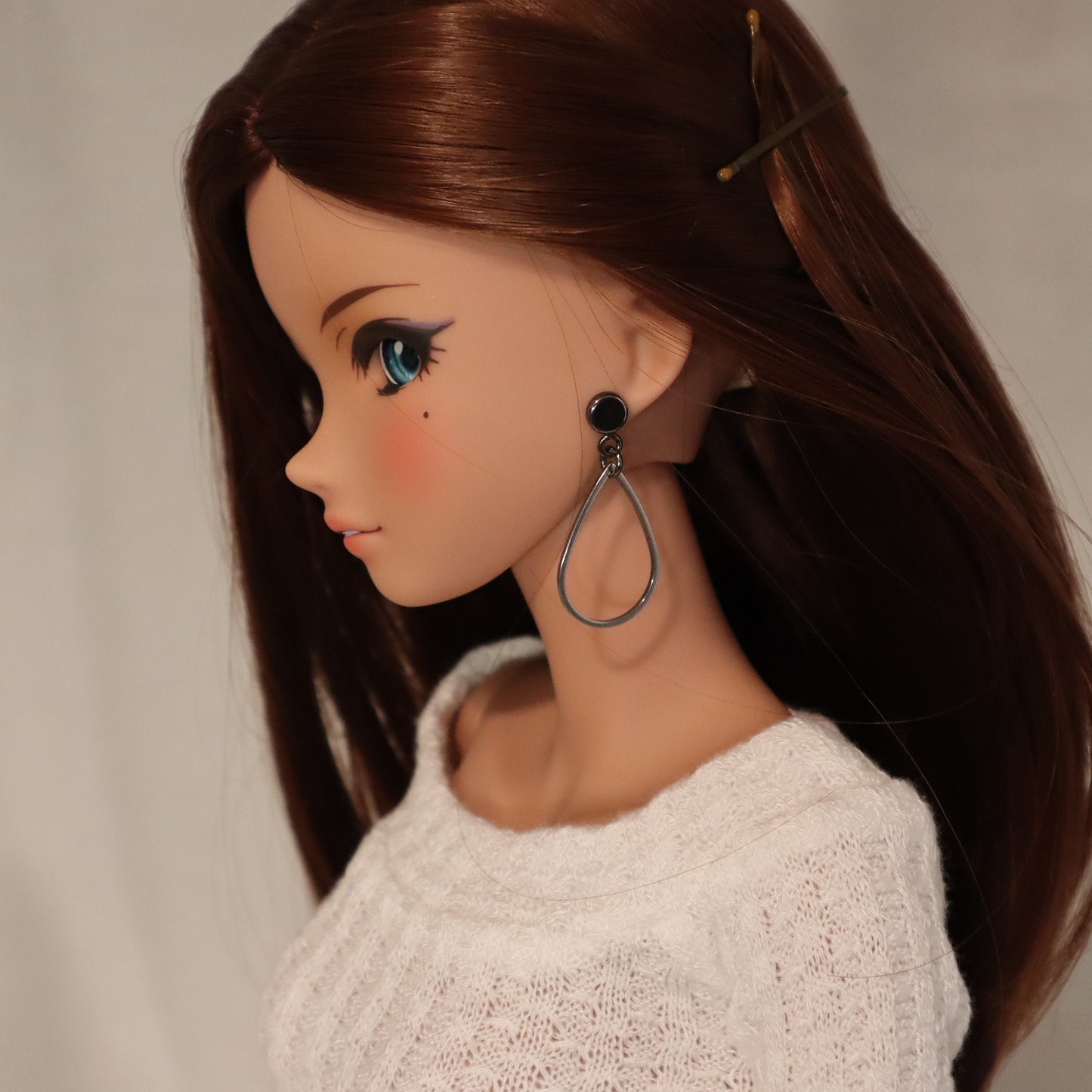 Raindrop Medium Hoop Steel No-Hole Earrings for BJD