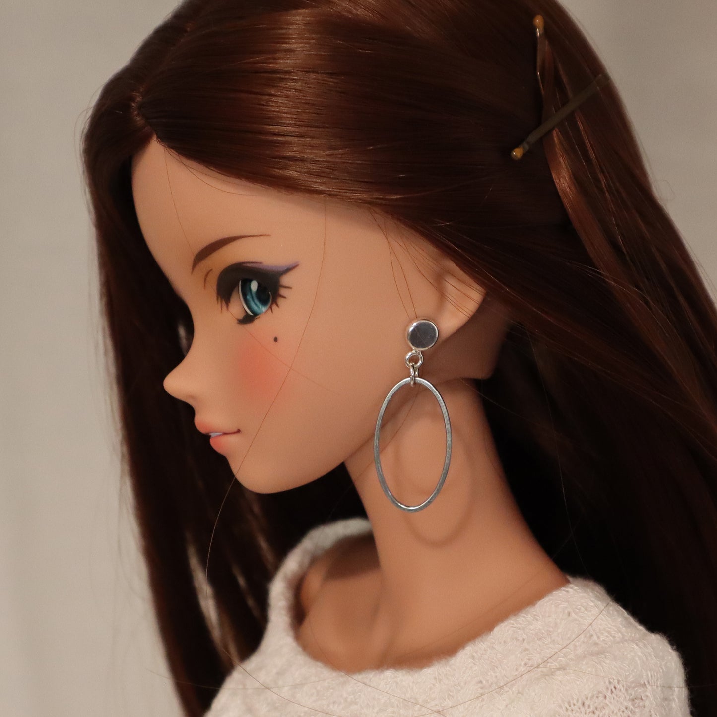 Oval Medium Steel Hoops Large No-Hole Earrings for BJD