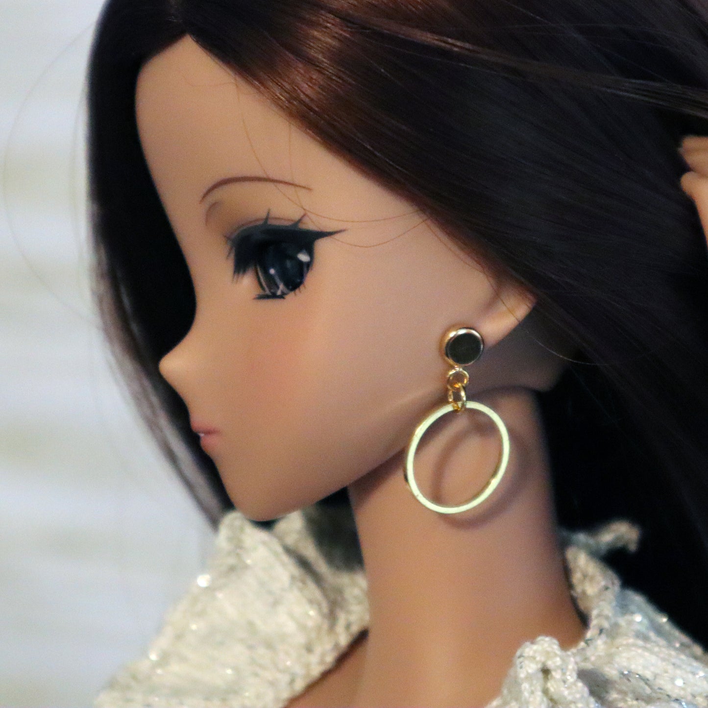 No-Hole Earring for Vinlyl Dolls - Mini Round Hoops (Silver or Gold)