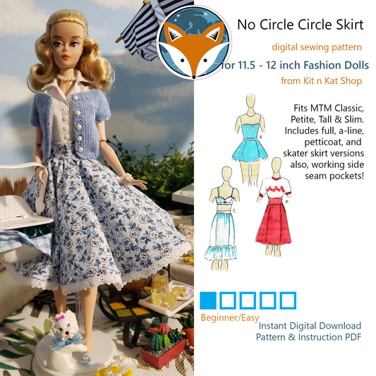 Digital Pattern for No-Circle Circle Skirt for 11.5-12 inch Fashion Dolls