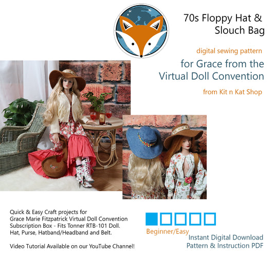 Digital Pattern for Virtual Doll Convention's Grace - 70s Hat, Purse and More