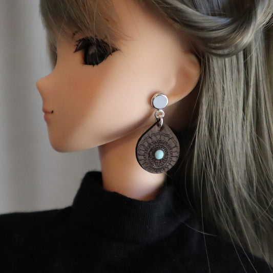 CLEARANCE Tooled Teardrop with accent No-Hole Earrings for BJD