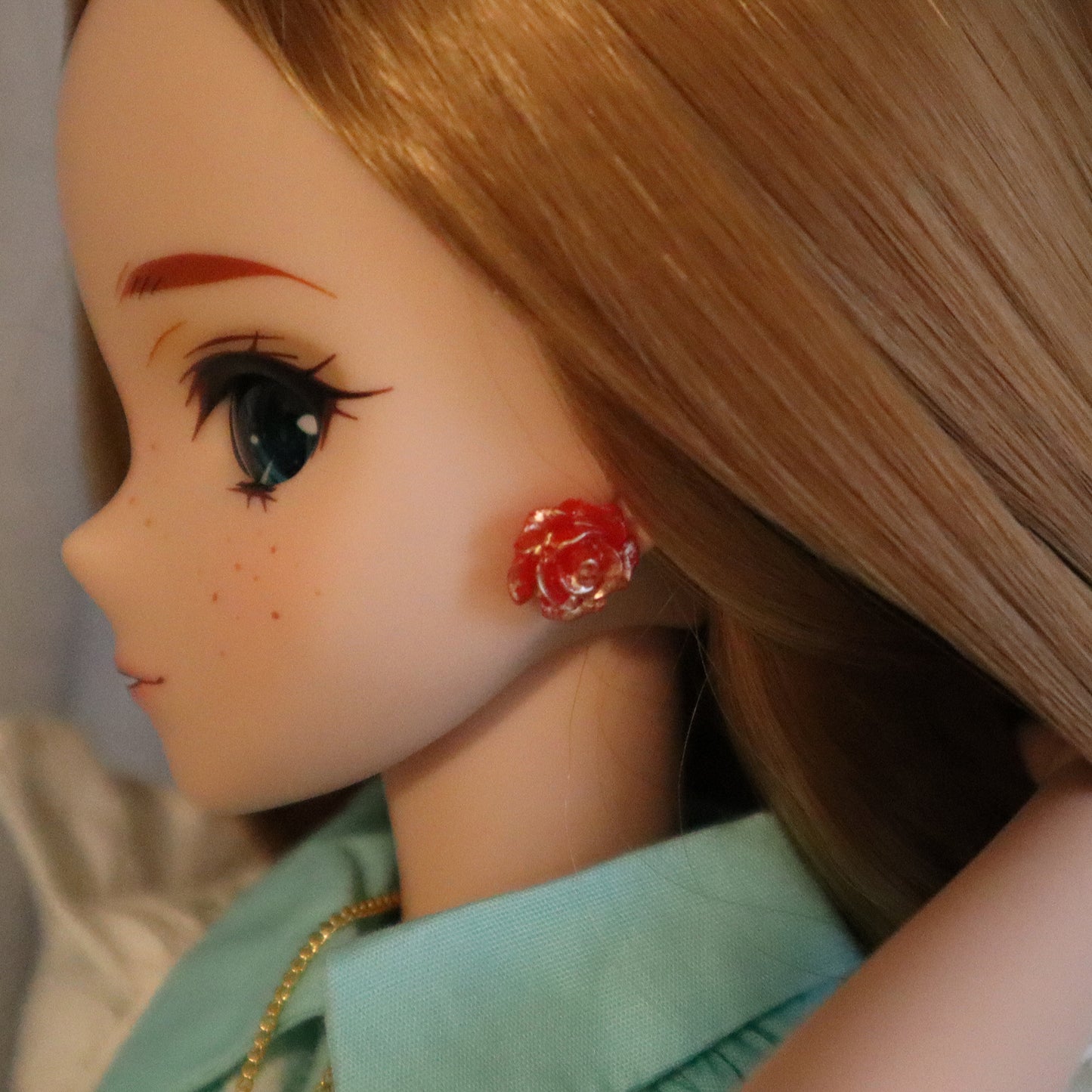 Painted Rose No-Hole Earrings for Vinyl BJDs