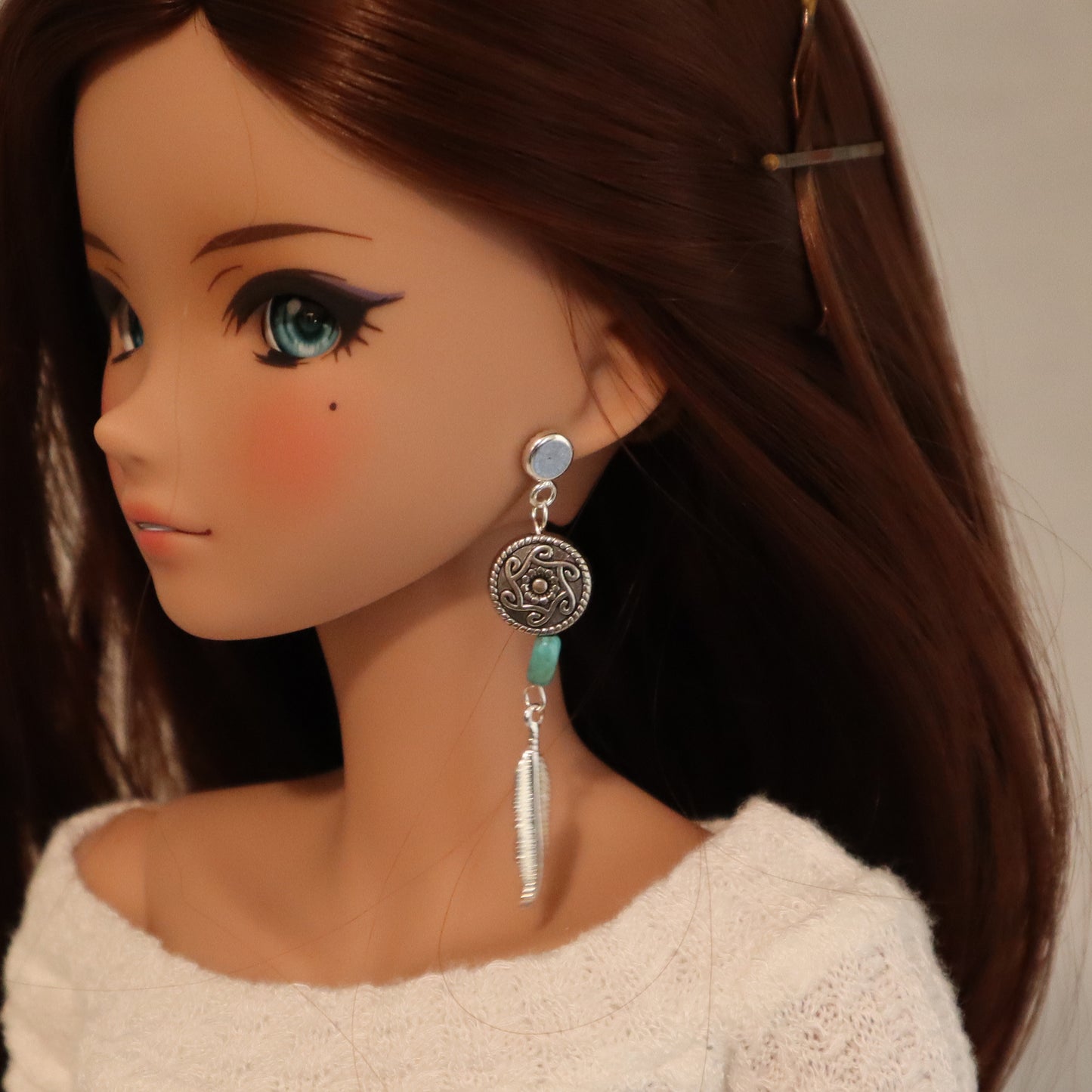 Round Concho with Turquoise Drop No-Hole Earrings