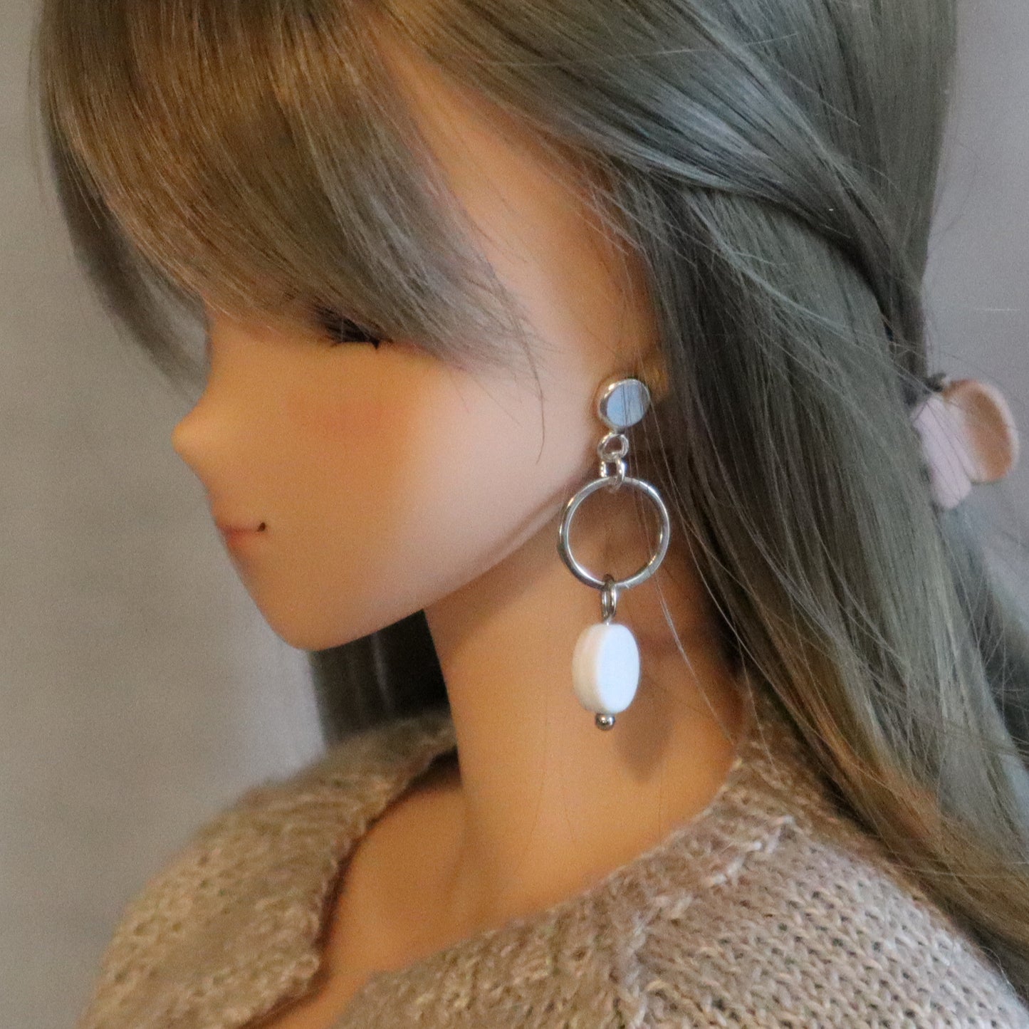 No-Hole Earring for Vinyl Dolls - Colored Disc Drops (Silver)