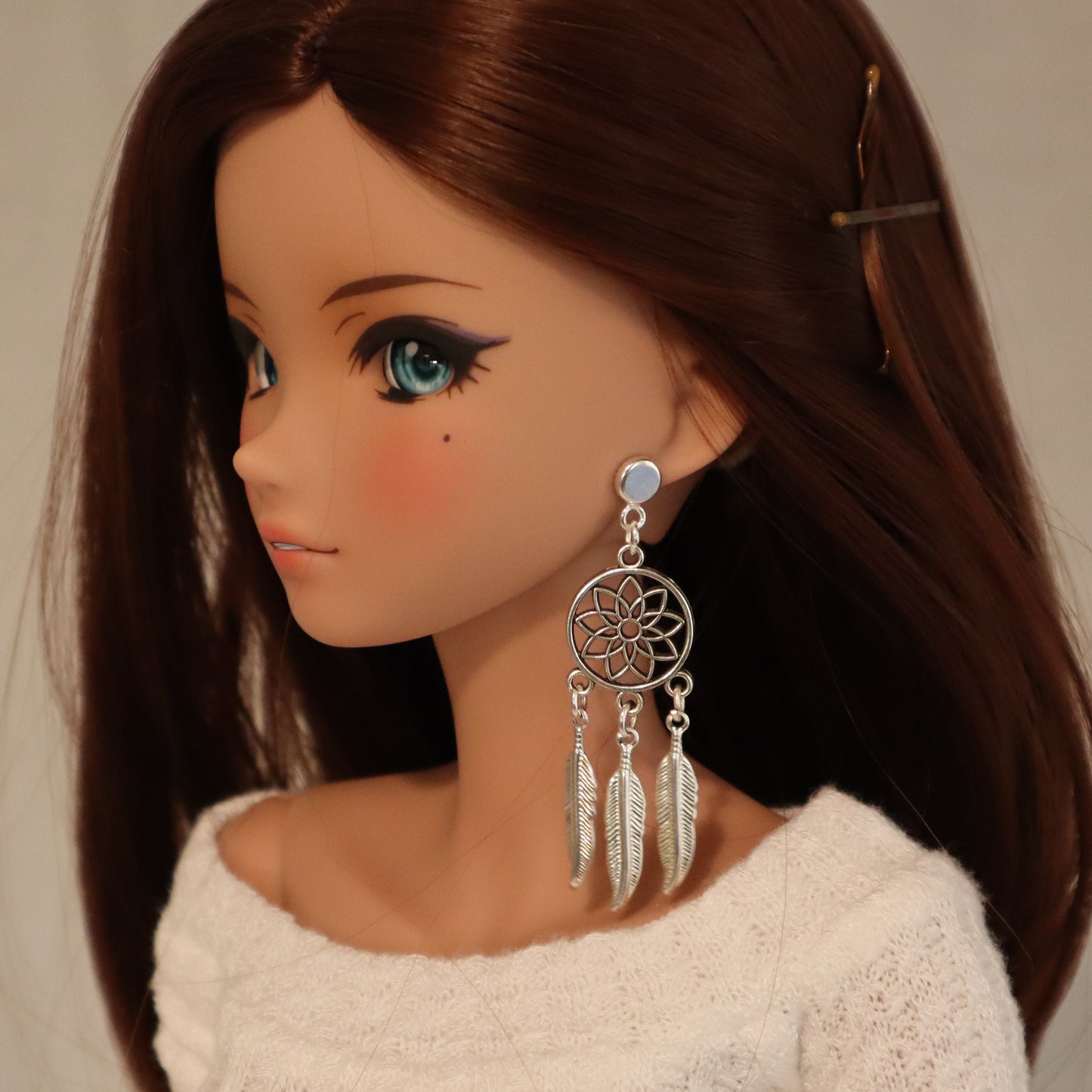 Silver Dream Catcher Drop No-Hole Earrings