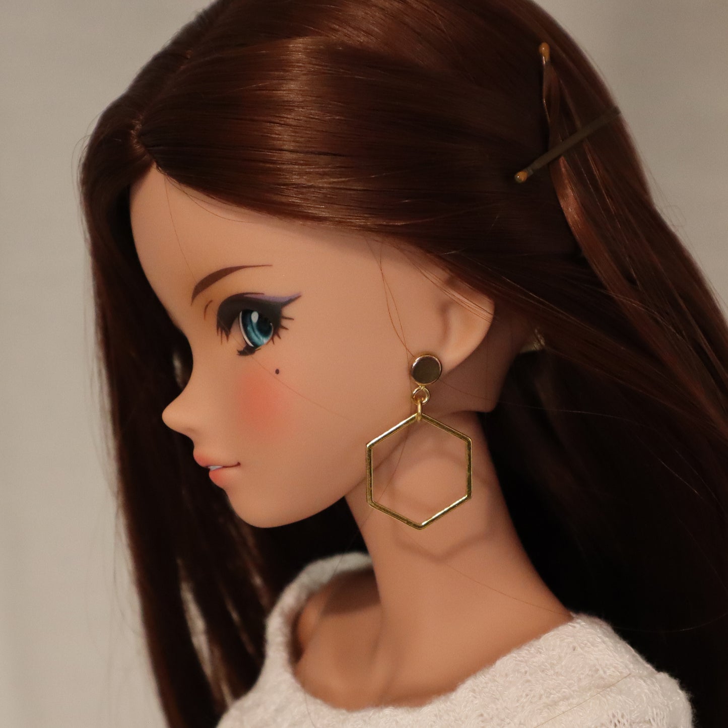 Hexagon Hoop Gold No-Hole Earrings for BJD