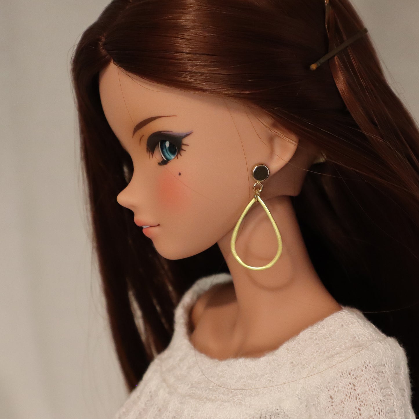 Raindrop Medium Hoop Gold No-Hole Earrings for BJD