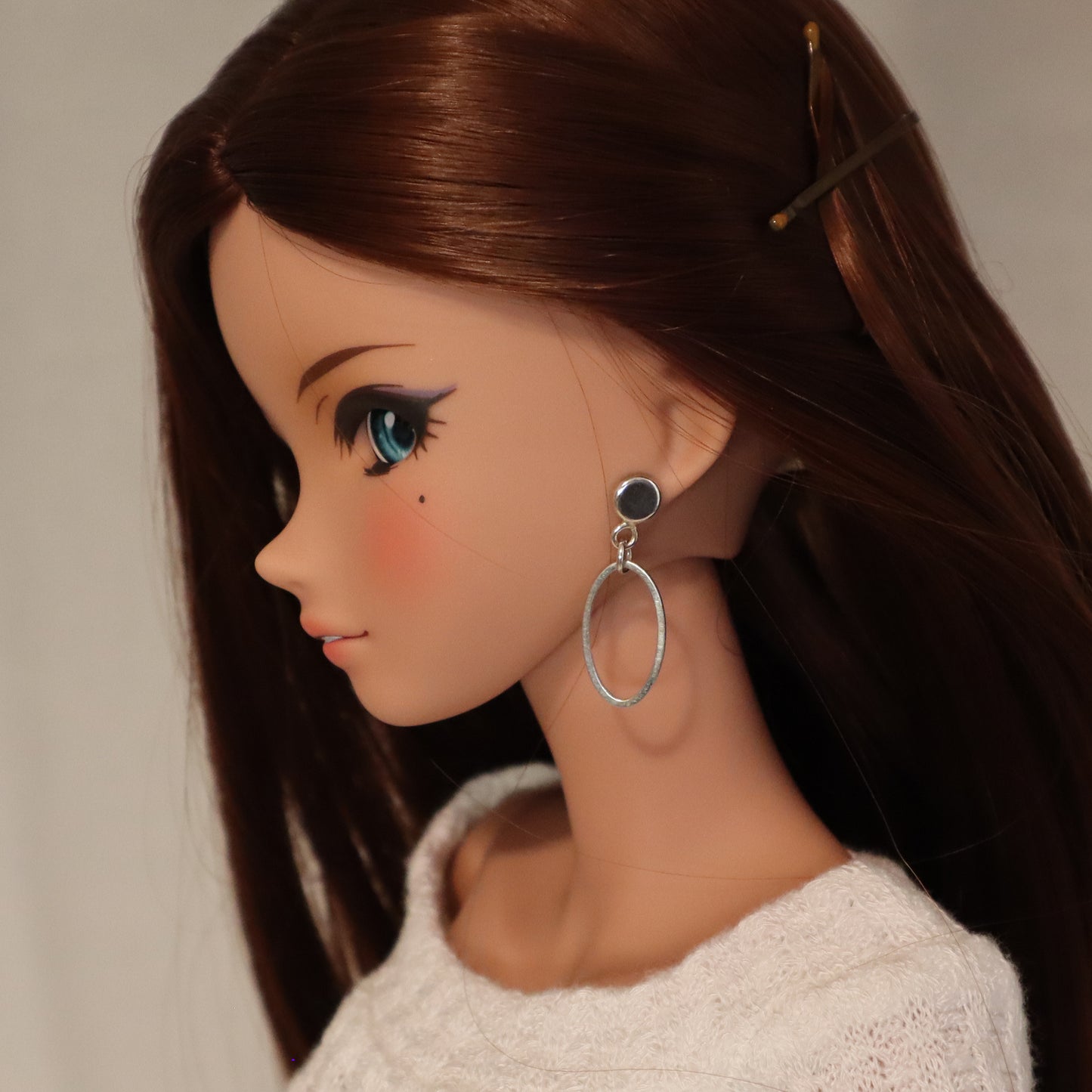 Oval Small Silver Hoops Large No-Hole Earrings for BJD