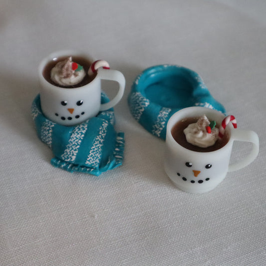 Handpainted Snowman Cocoa with Coaster set for BJDs 1/3 scale