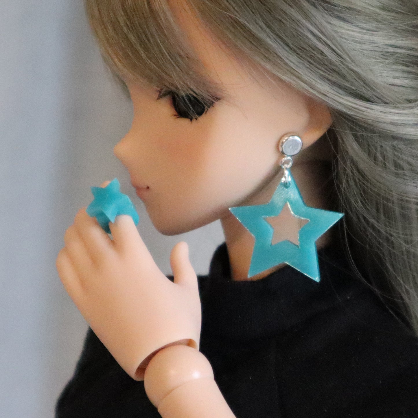 Bold Acrylic Star No-Hole Earrings and Bonus Ring (Green or Teal)