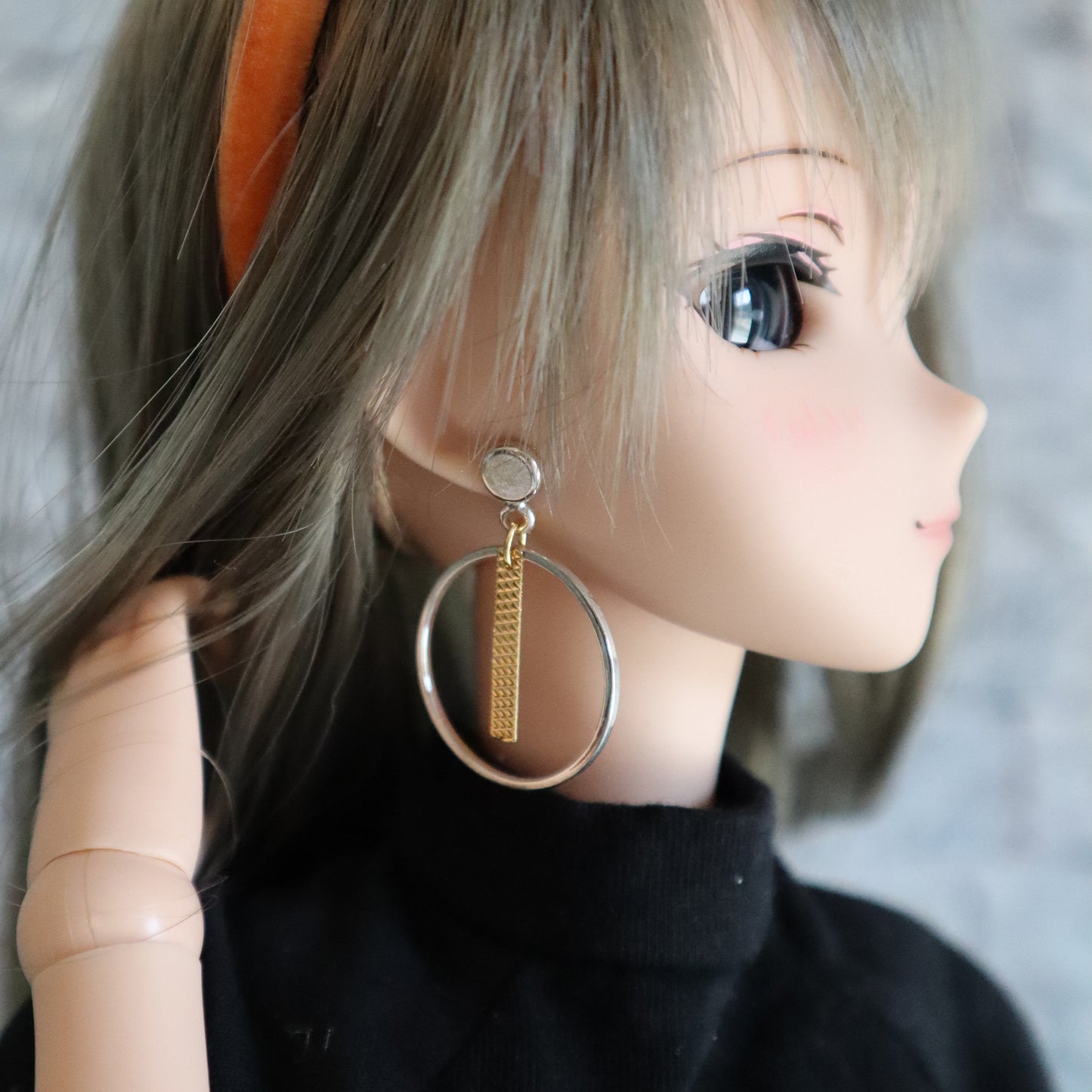 Textured Bar and Hoop No-Hole Earrings for BJD