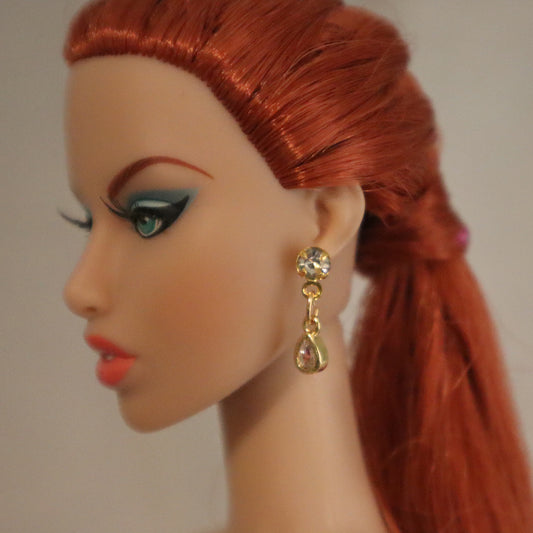 Tiny Crystal Teardrop Earrings for Pierced Fashion Doll Ears