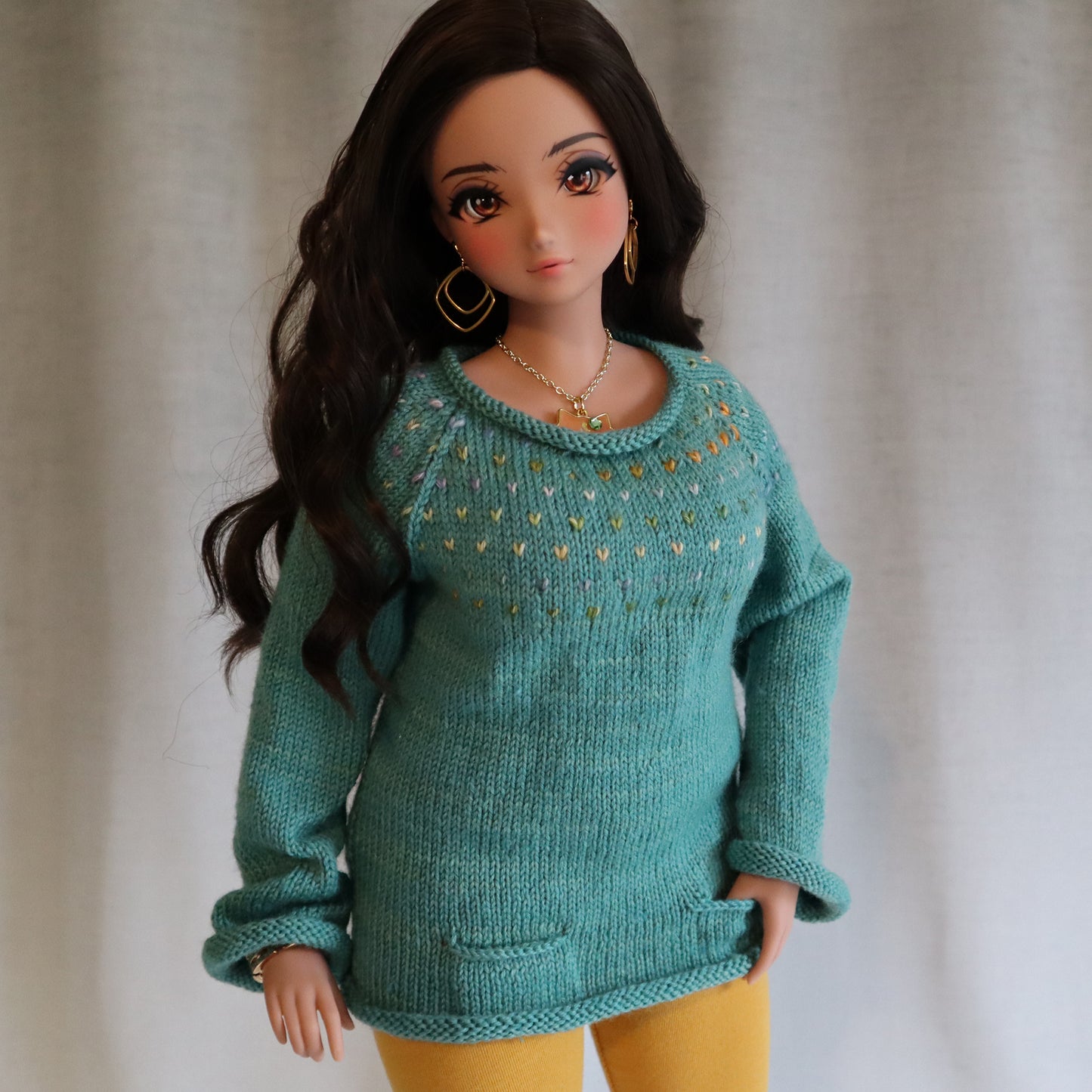 Rolled Edge Tunic Sweater for Smart Doll Pear - Digital Knitting Pattern