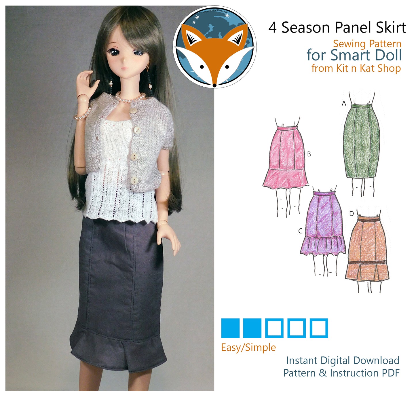 Digital Pattern for Smart Doll 4 Season Panel Skirt