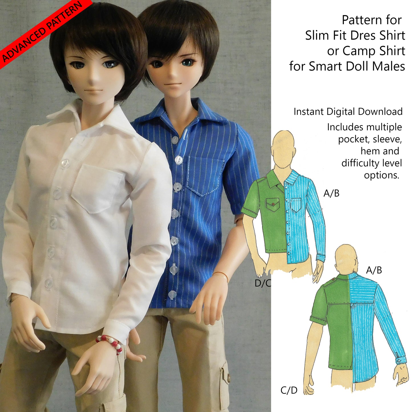 Slim Fit Men's Shirt Digital Pattern Download