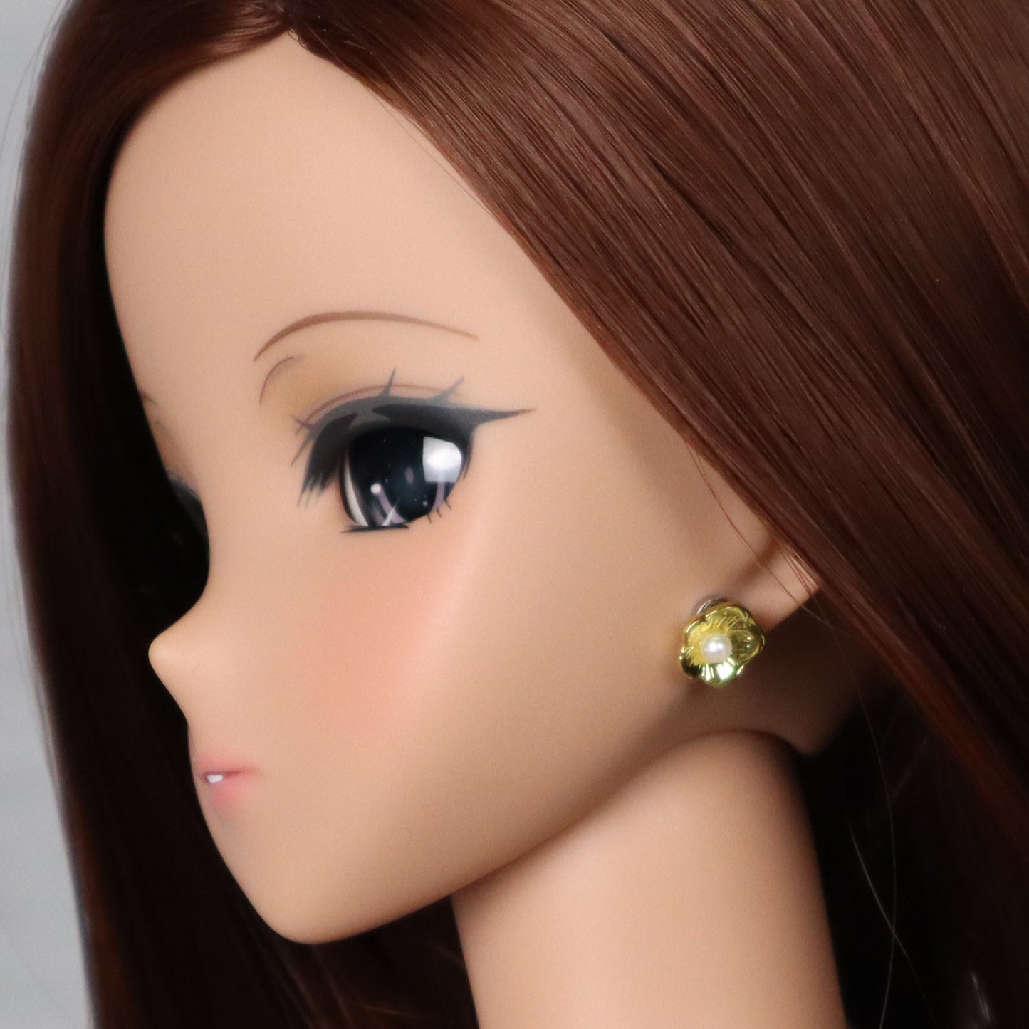 No-Hole Earrings for Vinyl Dolls - Gold Flower Stud with Pearl