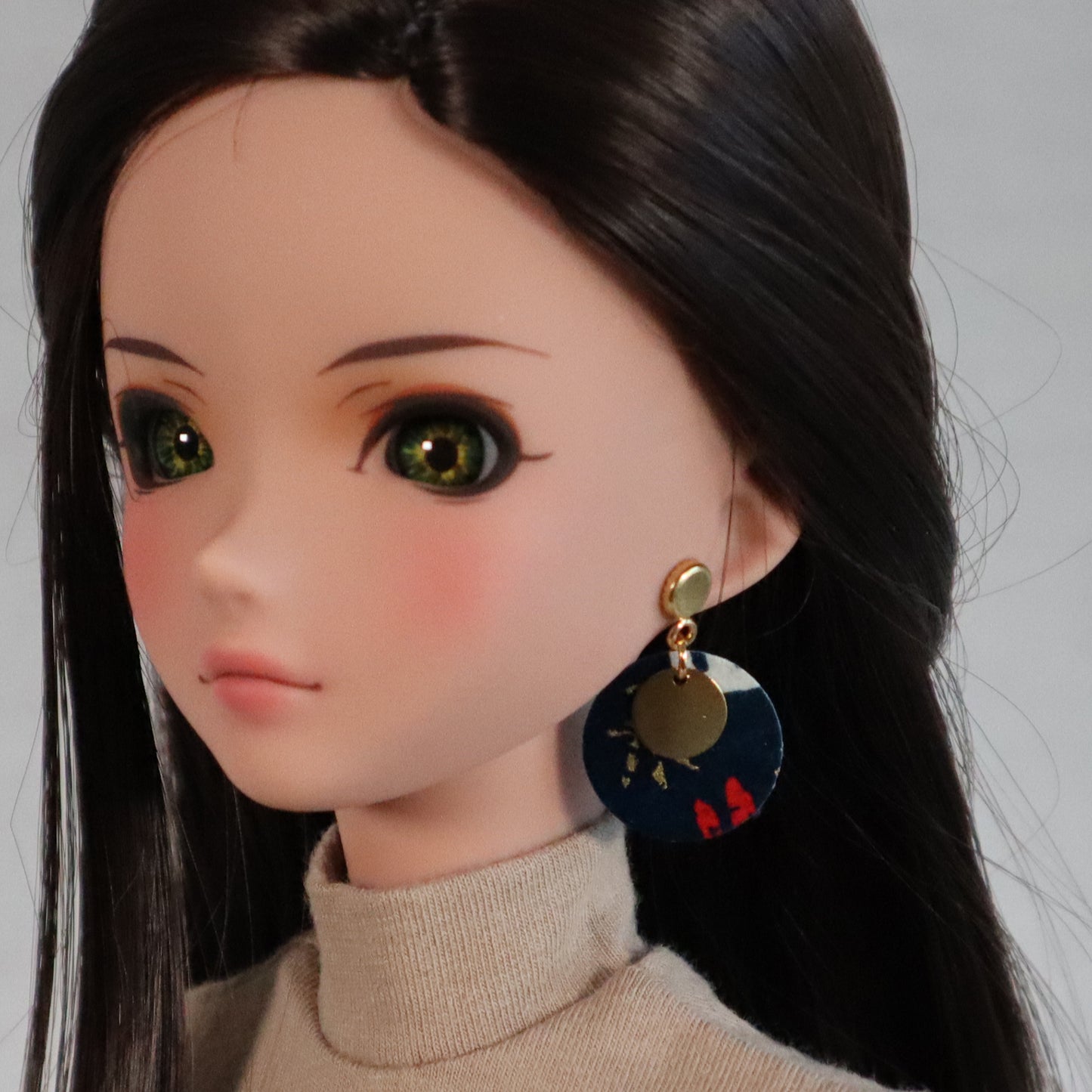 No-Hole Earrings for Vinyl Dolls - Calligraphy Washi Disc