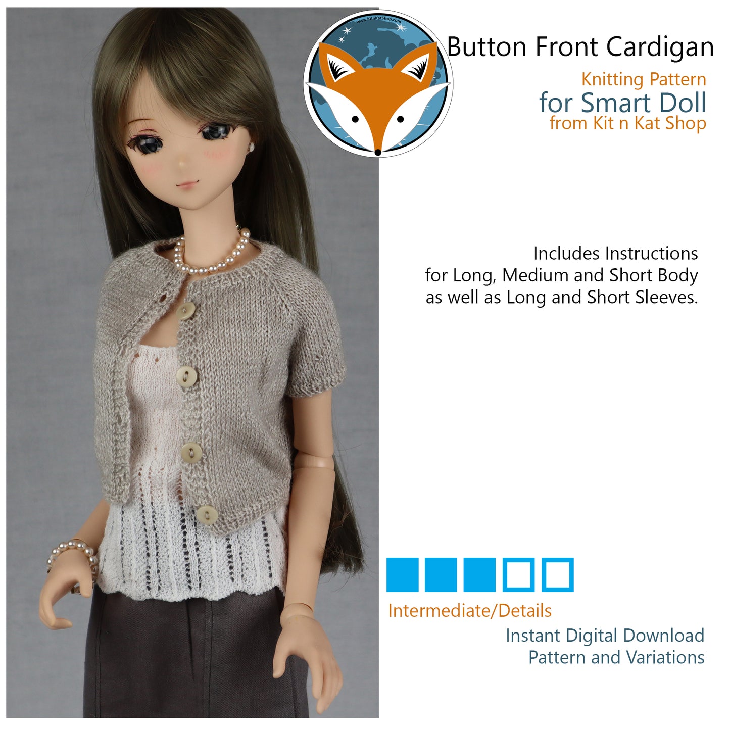 Pattern for Smart Doll Knit Button Front Cardigan
