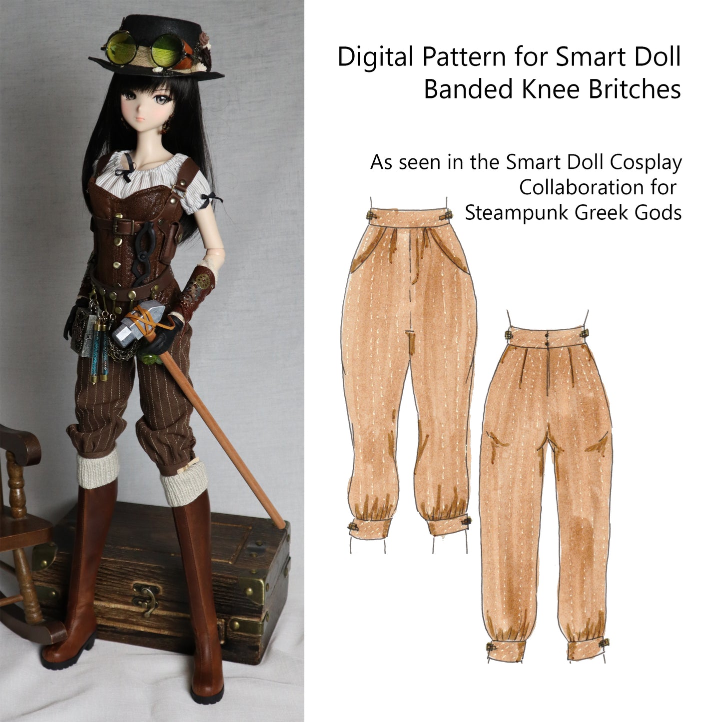 Digital Pattern for Smart Doll Knee Britches