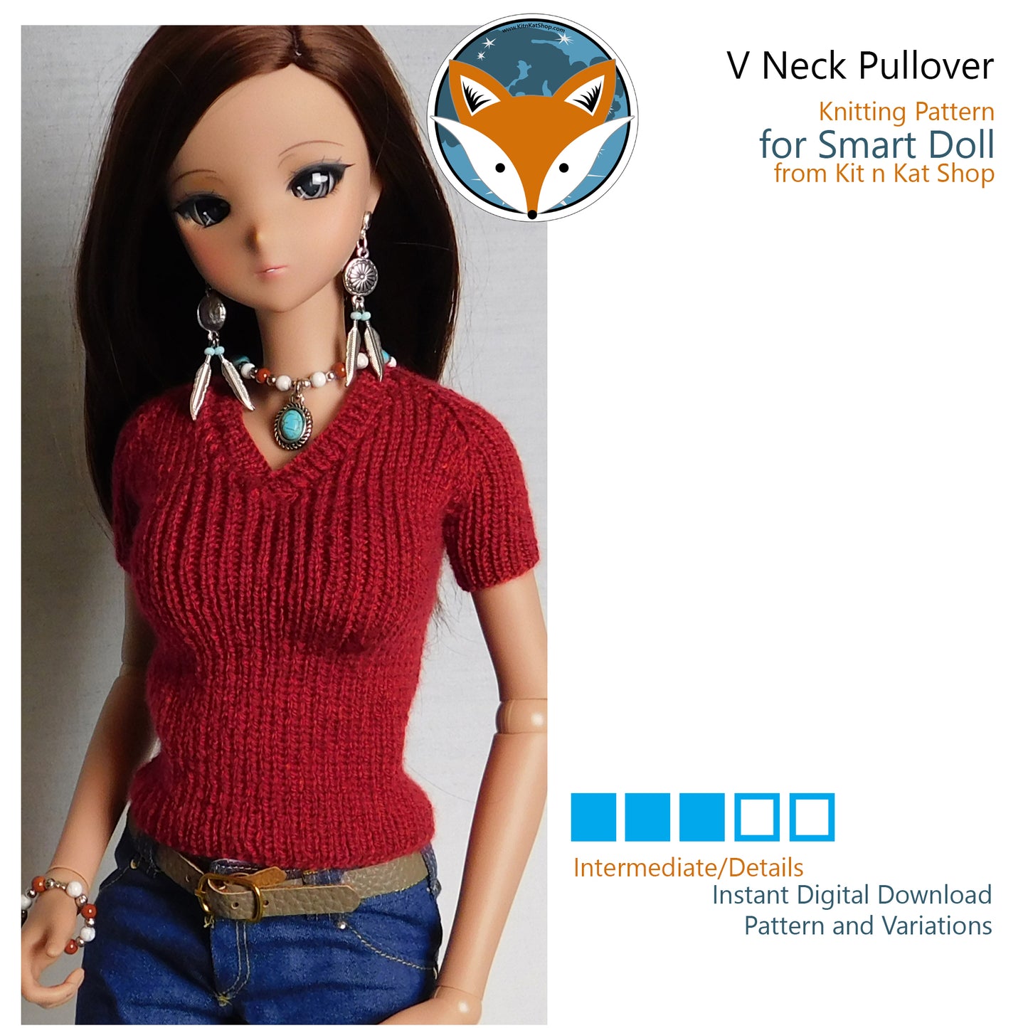 Pattern for Smart Doll Knit Ribbed V Neck Pullover