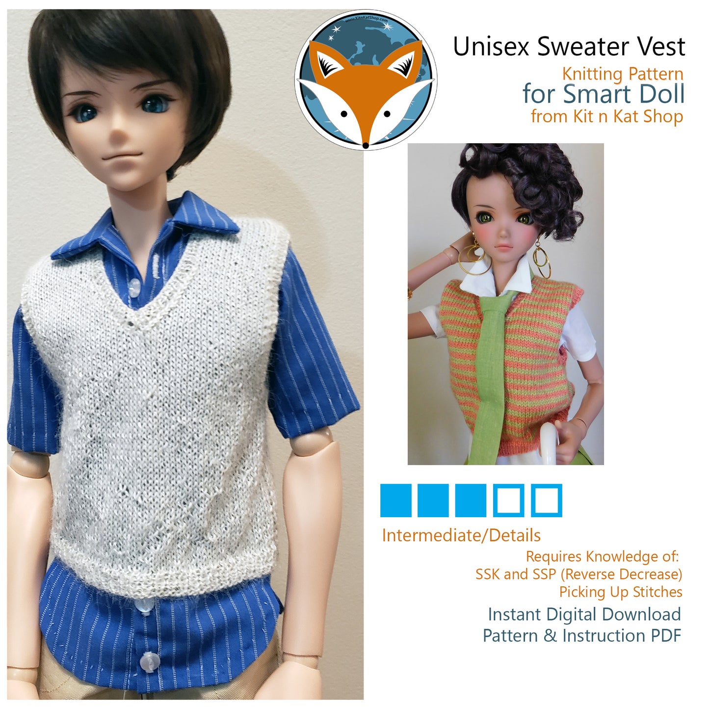 Pattern for Smartdoll Unisex Knitted Vest
