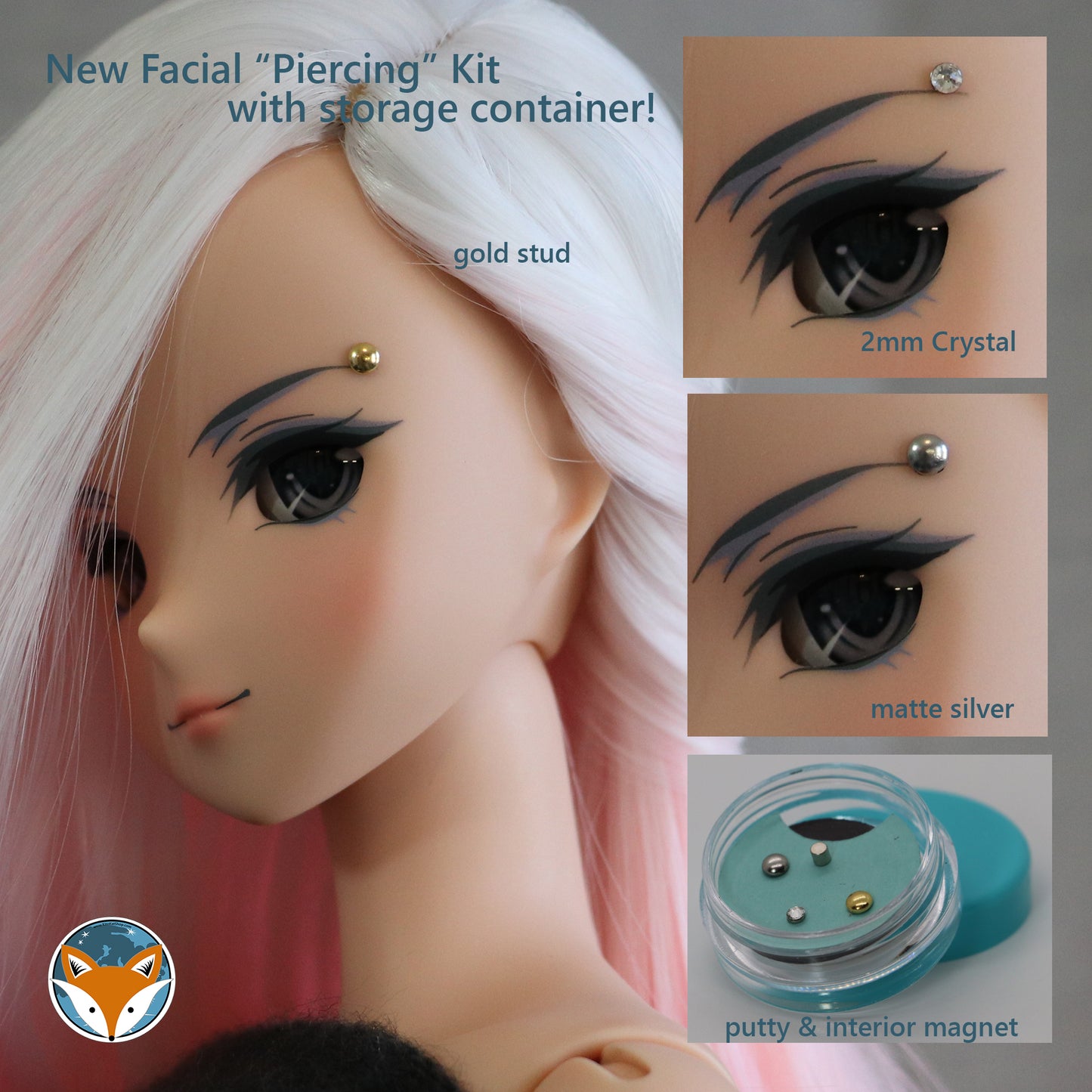 No-Hole Facial Stud Jewelry Installation Kit - Complete - for Vinyl Dolls