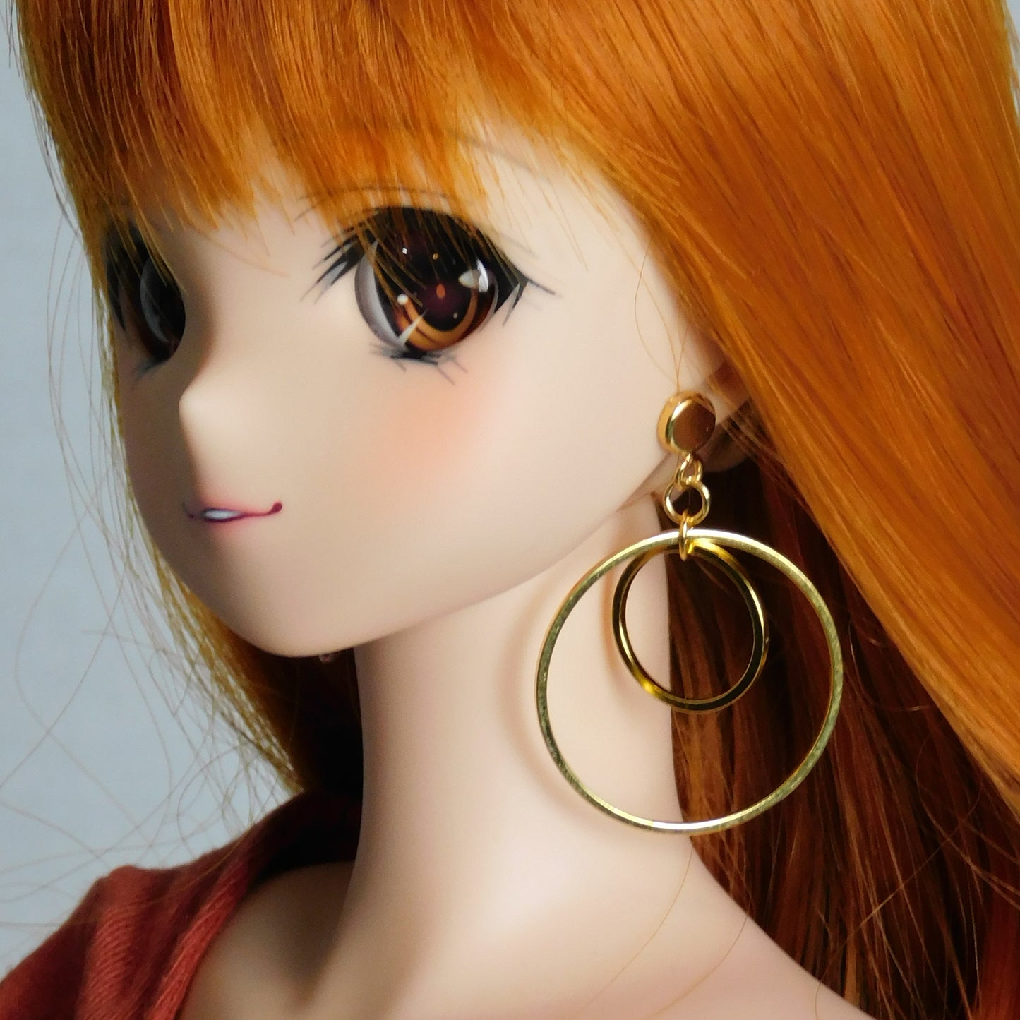 No-Hole Earring for Vinyl Dolls - Round Double Hoop (Silver or Gold)