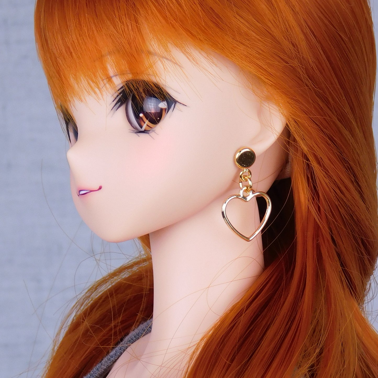 No-Hole Earrings for Vinyl Dolls  - Med Heart Hoops (Silver or Gold)