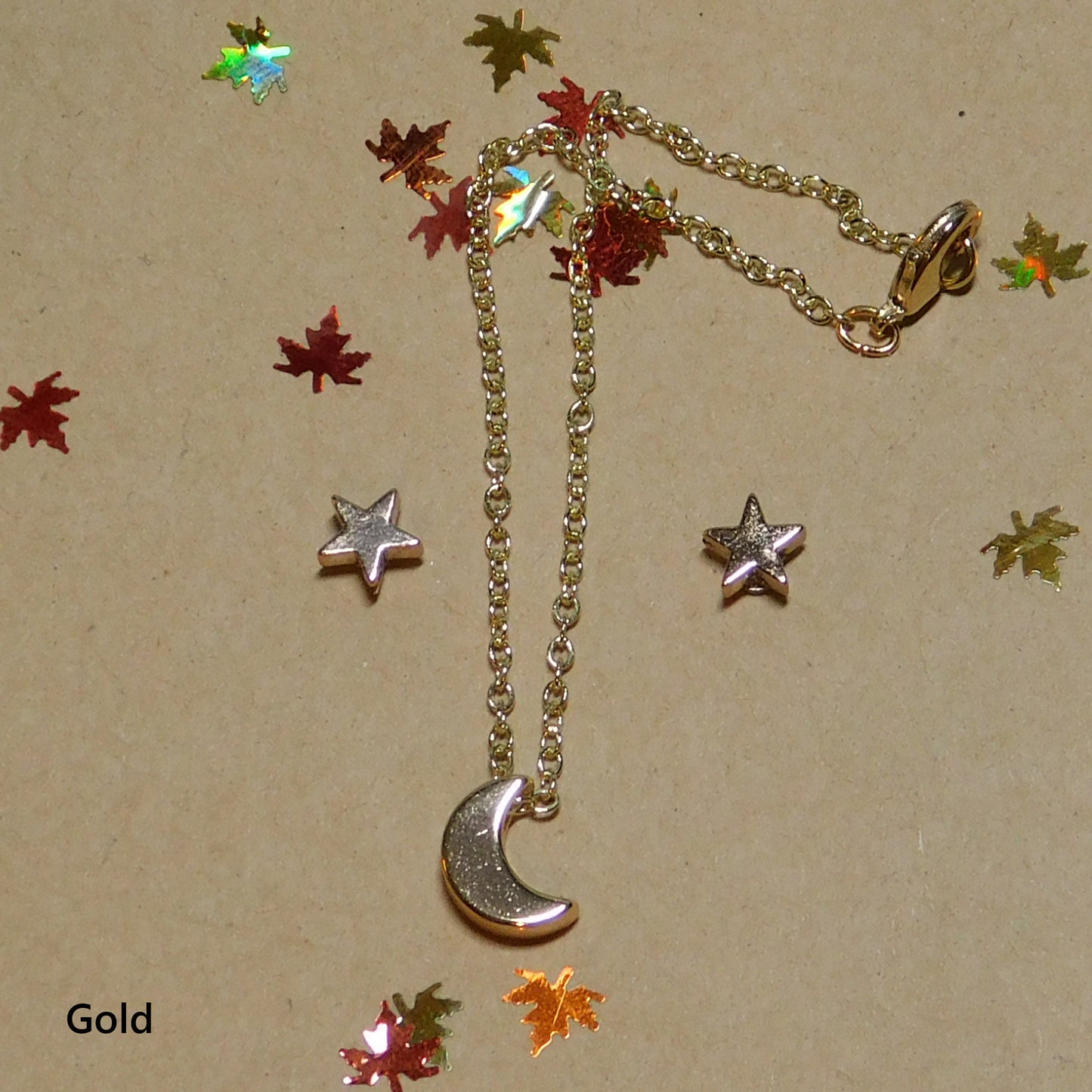 No-Hole Earrings & Magnetic Clasp Necklace Set for Vinyl Dolls  - Moon and Stars (Silver or Gold)