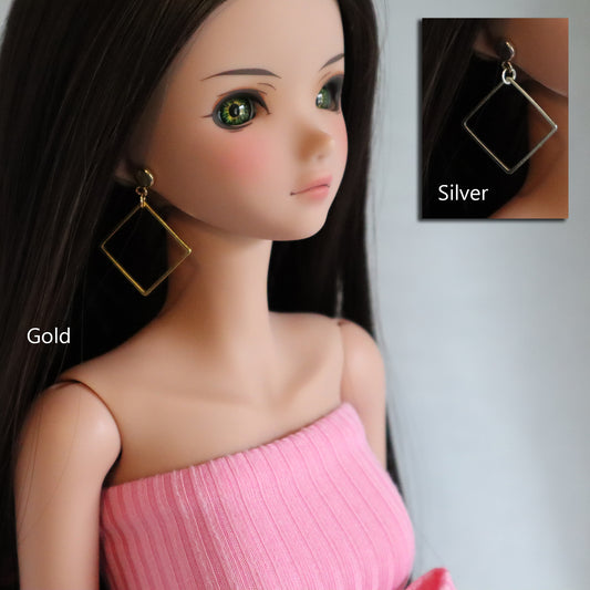 No-Hole Earring for Vinyl Dolls - Square Hoop (Silver or Gold)