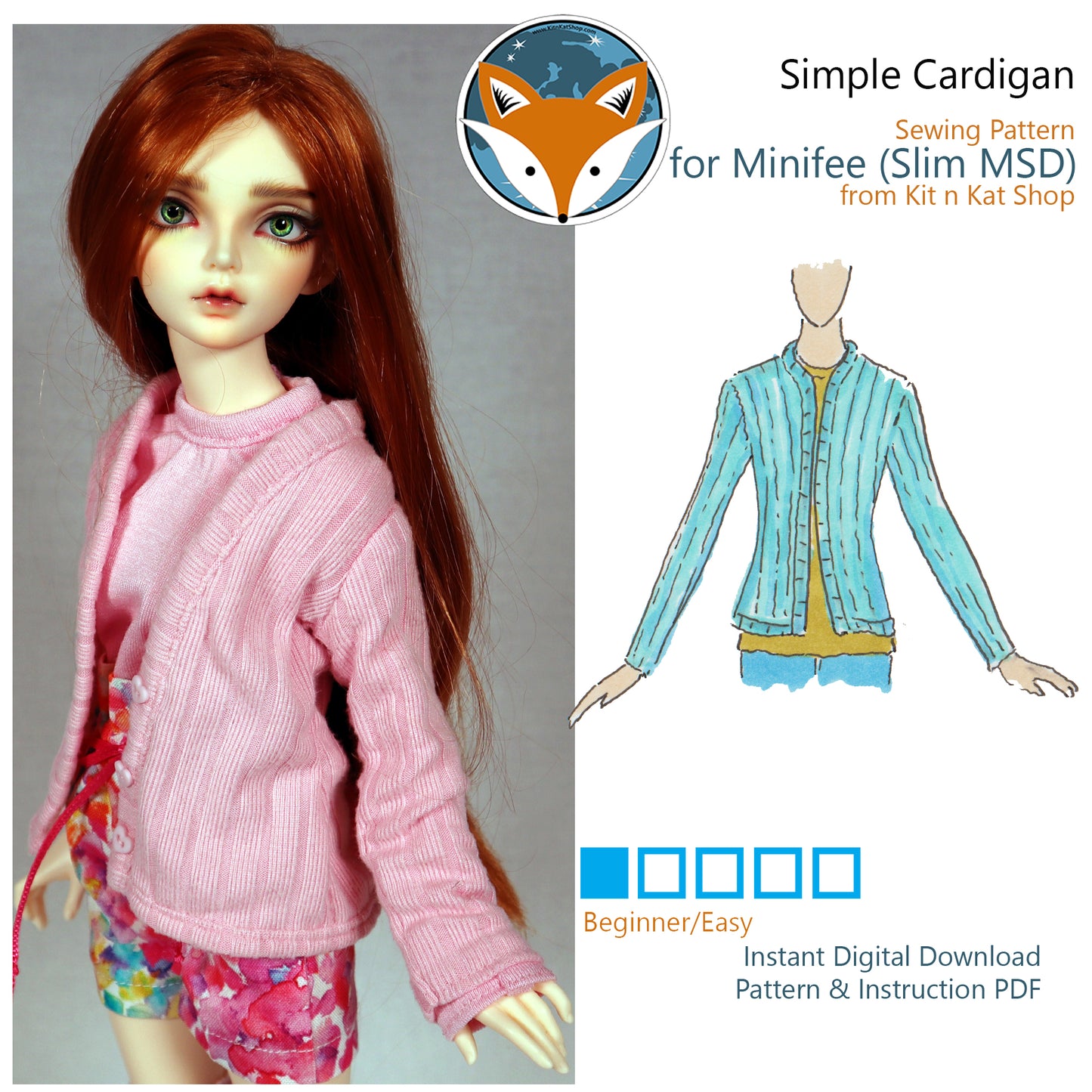 Pattern for Minifee (Slim MSD)  Simple Cardigan