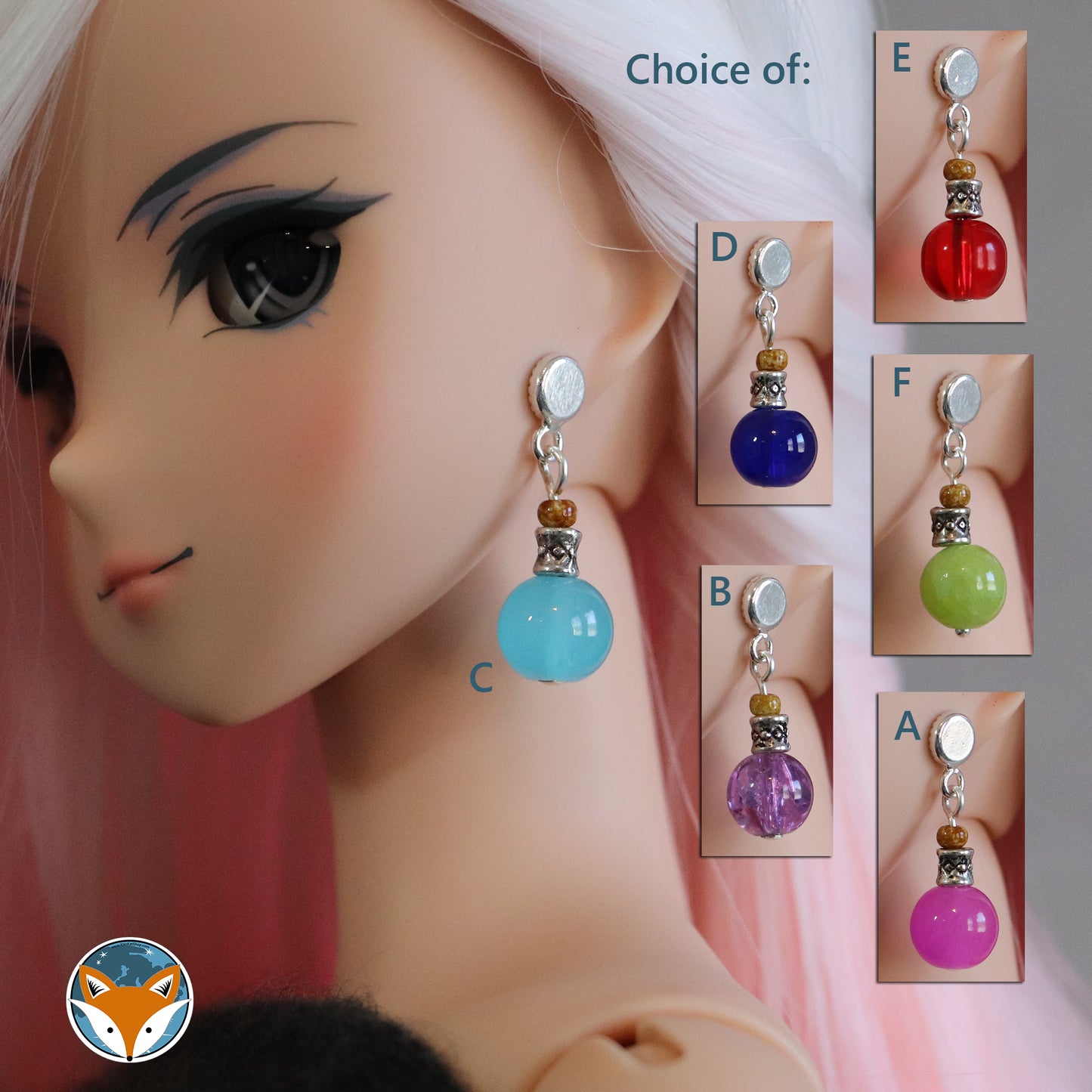 No-Hole Earrings for Vinyl Dolls - Potion Bottles (6 Color Choices)