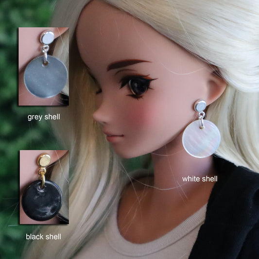 No-Hole Earrings for Vinyl Dolls - Vintage Shell Discs (3 Color Choices)