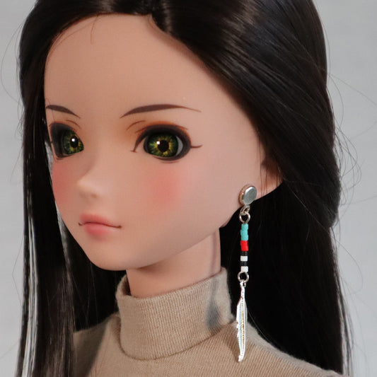 No-Hole Earrings for Vinyl Dolls - Beaded Feather Drop
