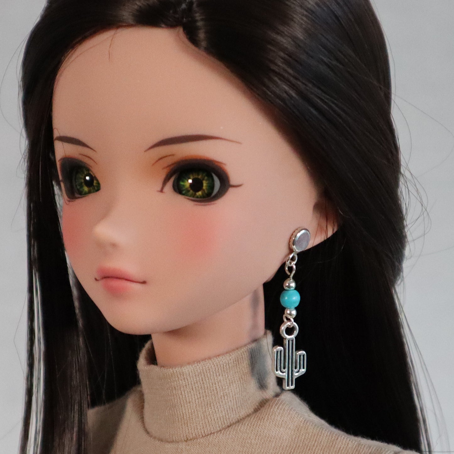 No-Hole Earring for Vinyl Dolls - Silver Cactus