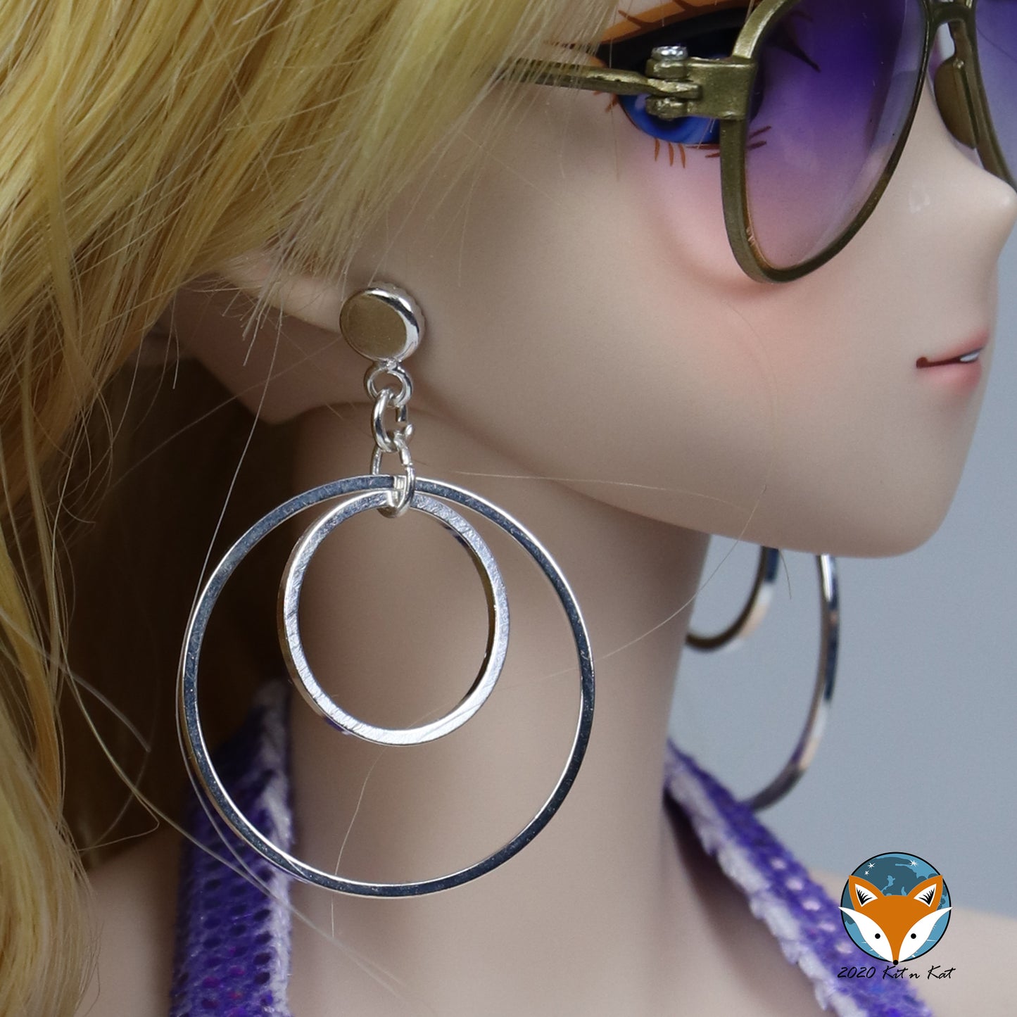 No-Hole Earring for Vinyl Dolls - Round Double Hoop (Silver or Gold)