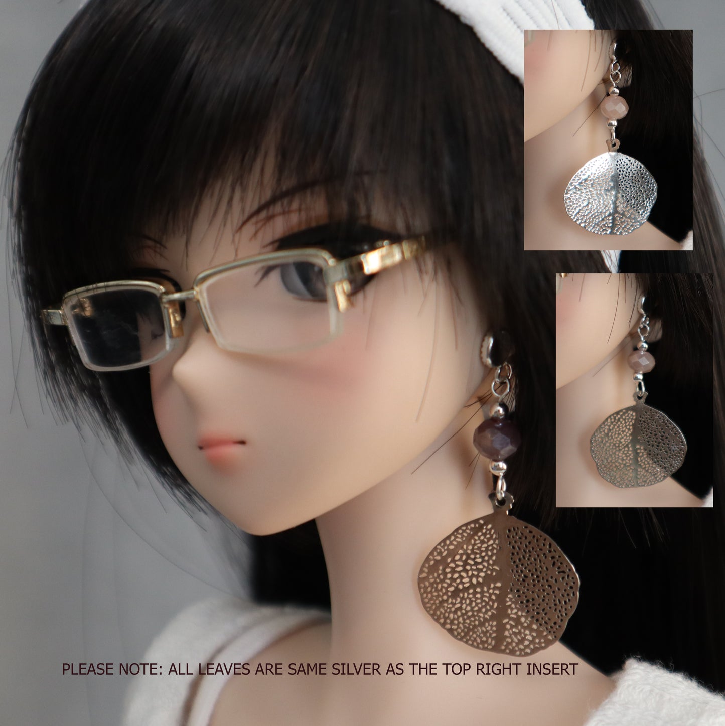 No-Hole Earrings for Vinyl Dolls  - Skeleton Leaf (3 Color Choices)