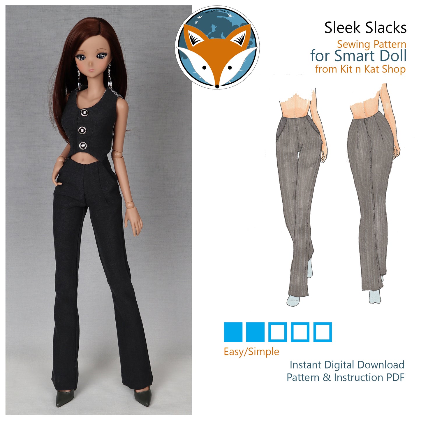 Digital Pattern for Smart Doll Sleek Slacks