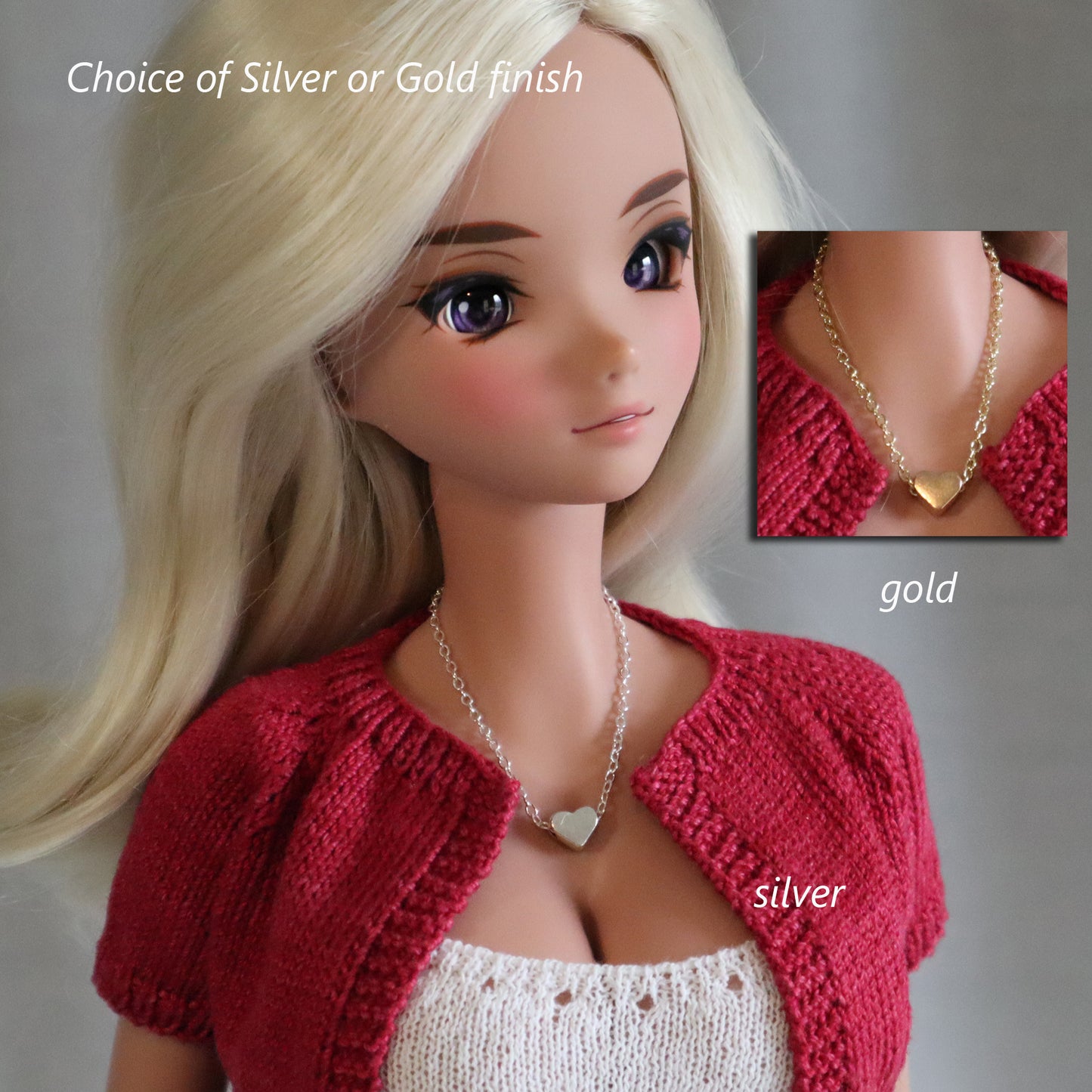Magnetic Clasp Necklace for BJD - Sliding Heart (Silver or Gold)